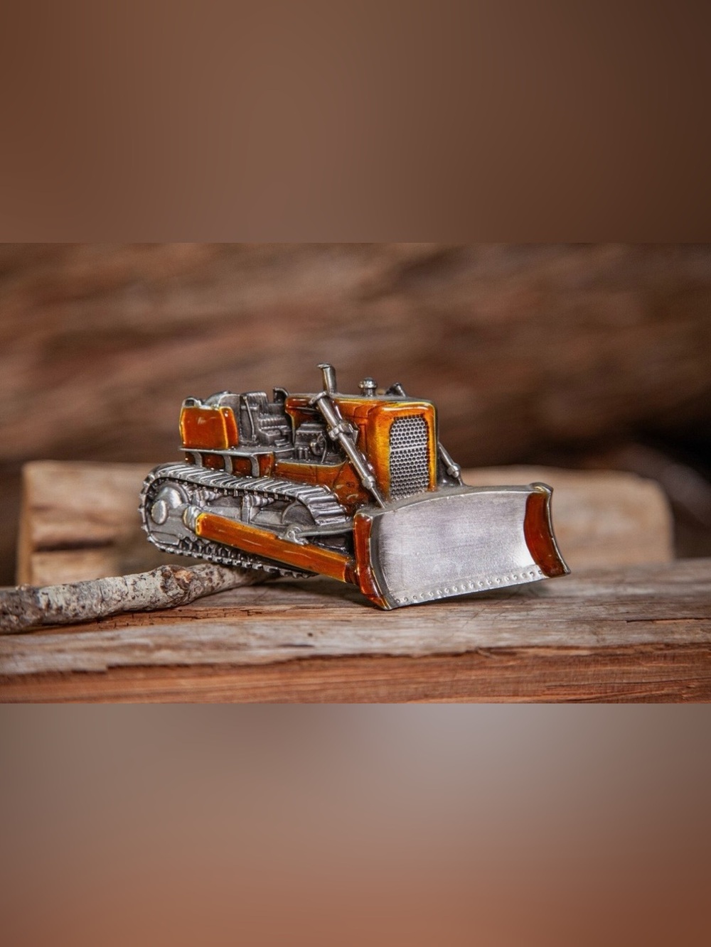 Vintage 1970s - Bergamot Brass
Works - ENAMELED BULLDOZER -
BELT BUCKLE